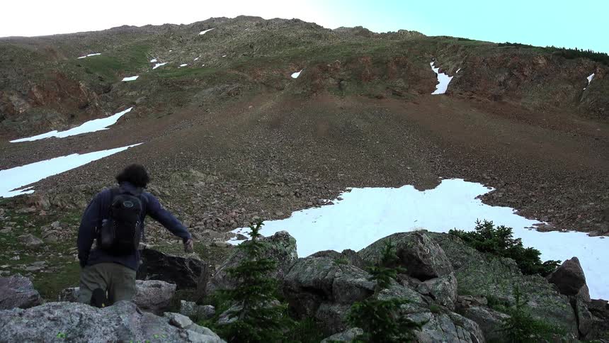 Person walking through a very rocky area