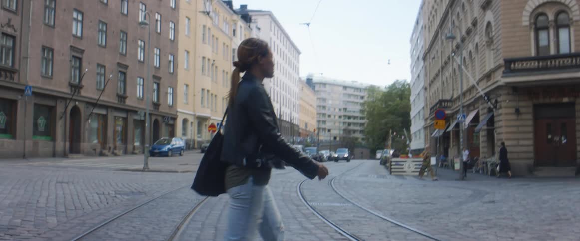 A woman walking in a city