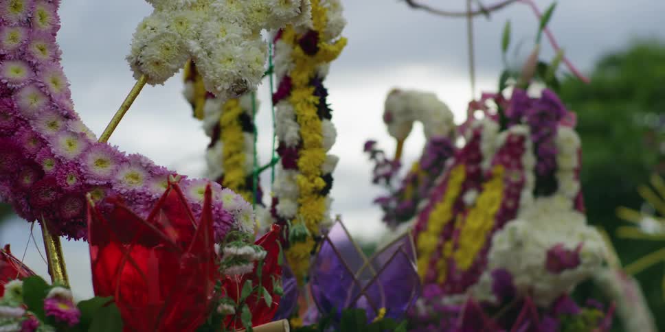 Decorative flower sculptures outside