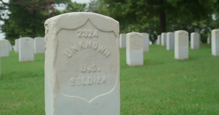 A tombstone in the cemetery honors an unidentified united states soldier