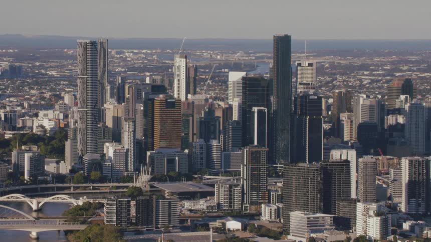 Bridges lead to the city with tall buildings