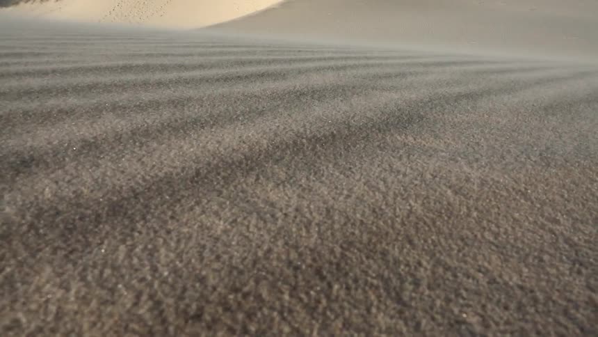 Sand blows over sand dunes
