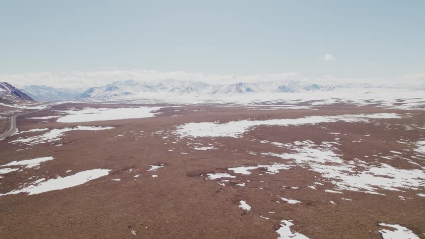 An aerial view of a tundra area