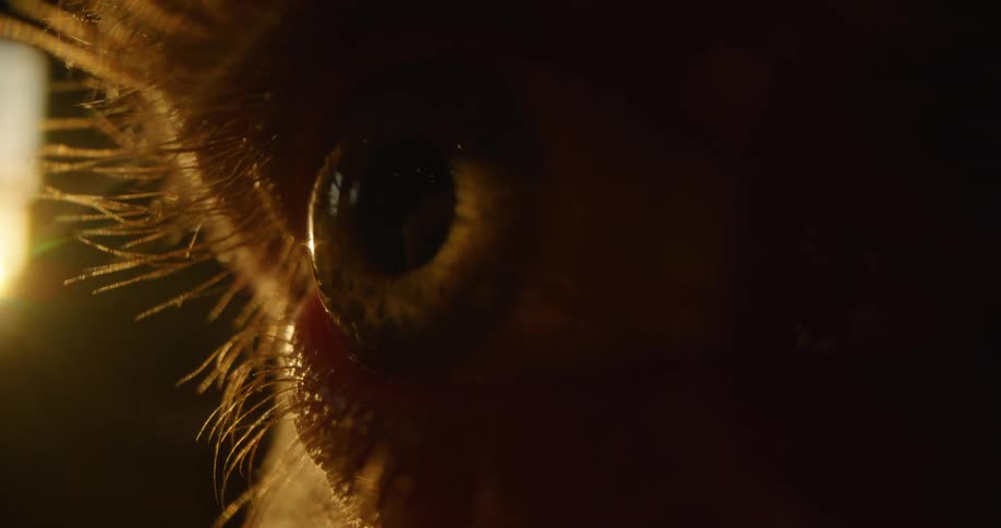 A person opening an eye in the dark