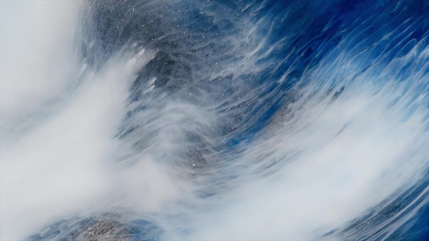 Blue and white smoke swirls together like water