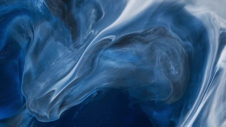 White and blue flow and stream and shimmer on deep midnight blue
