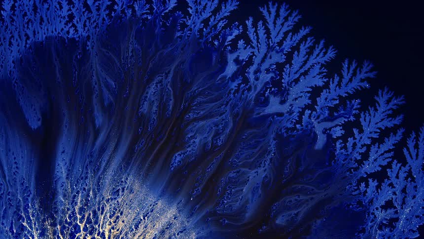 fluid gold and blue forming abstract roots and branches