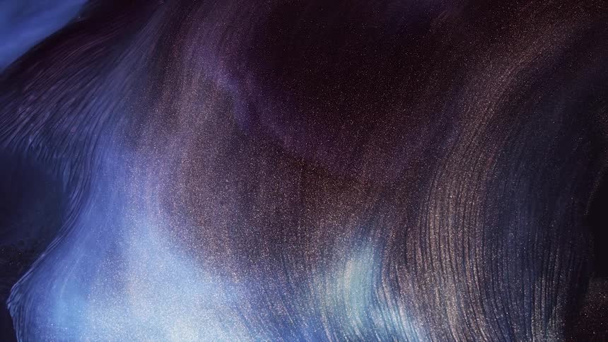 Flowing lines of shimmering blue electric and black ink