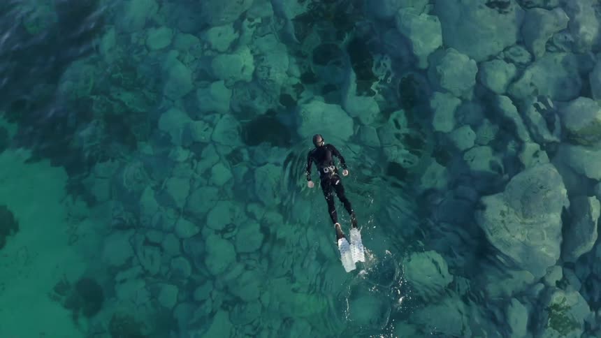 A view of a person snorkeling in the ocean