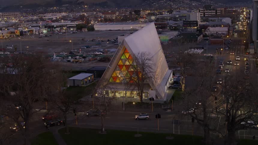 Aerial shot of a building in a city