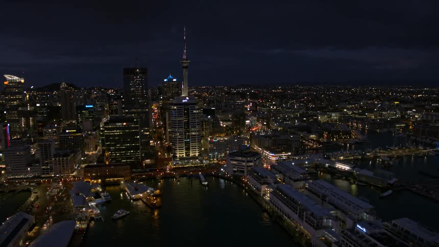 Aerial shot of a city at night
