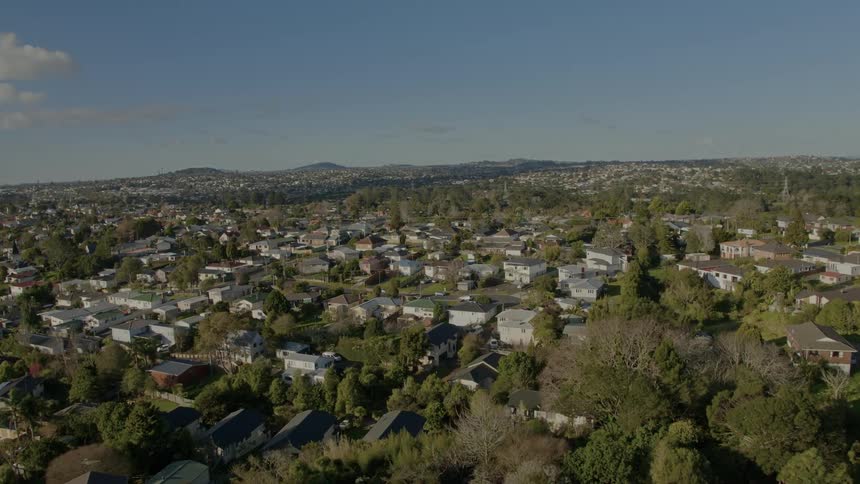 An aerial view of a neighborhood in the hills