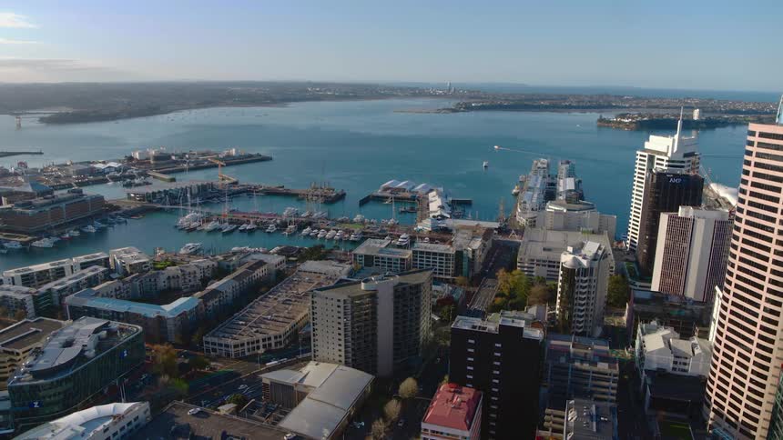 Aerial shot of a coastal city
