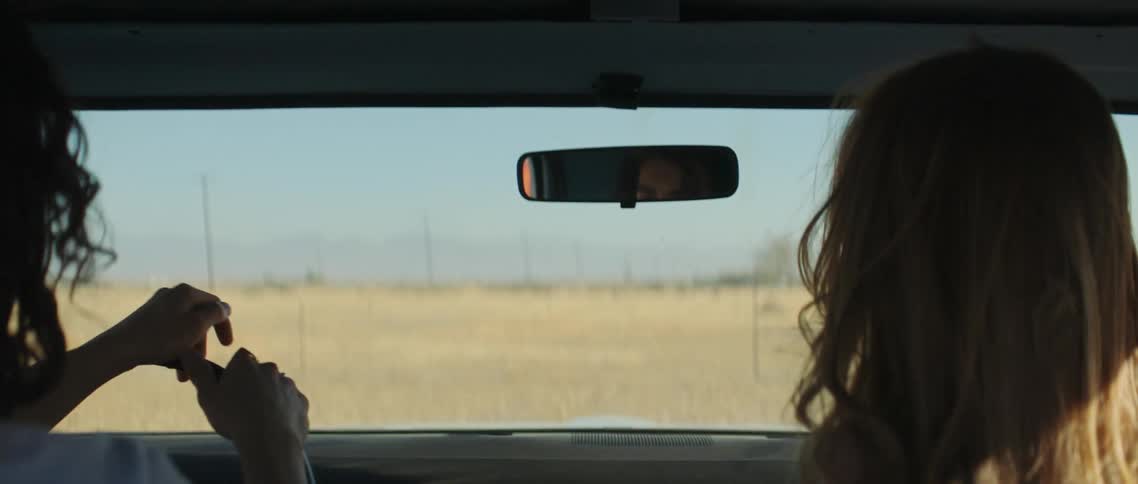 A girl kisses her boyfriend in a car during the spring time