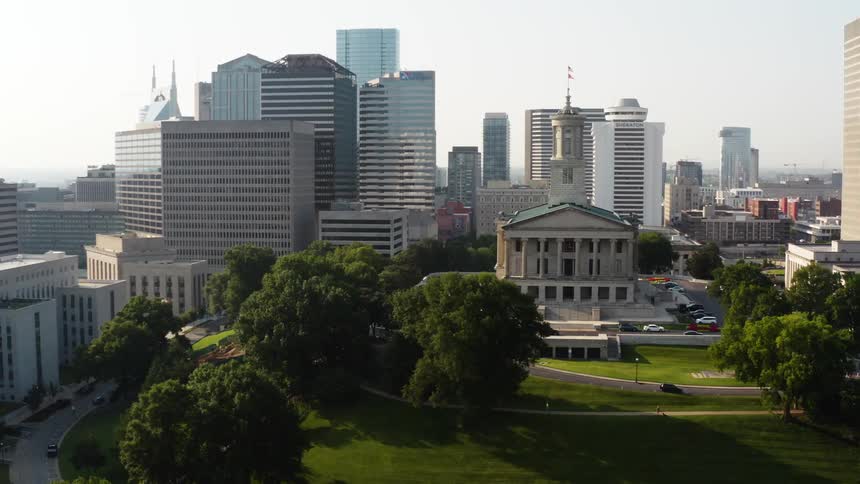 An aerial view of some buildings in a city