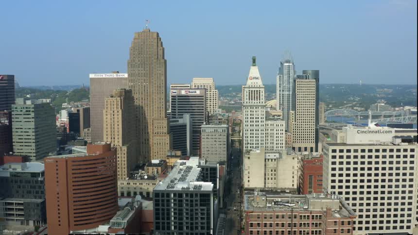 An aerial view of buildings