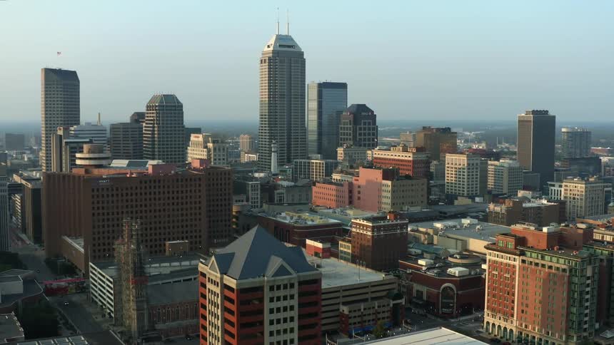 Skyscrapers of varying heights and styles fill a downtown city