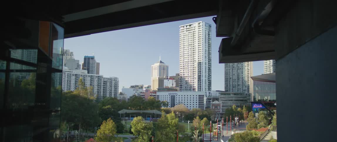 Wide shot of a plaza