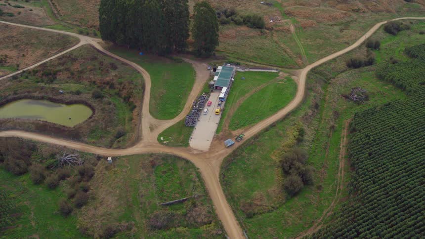 An aerial view of a large farm area