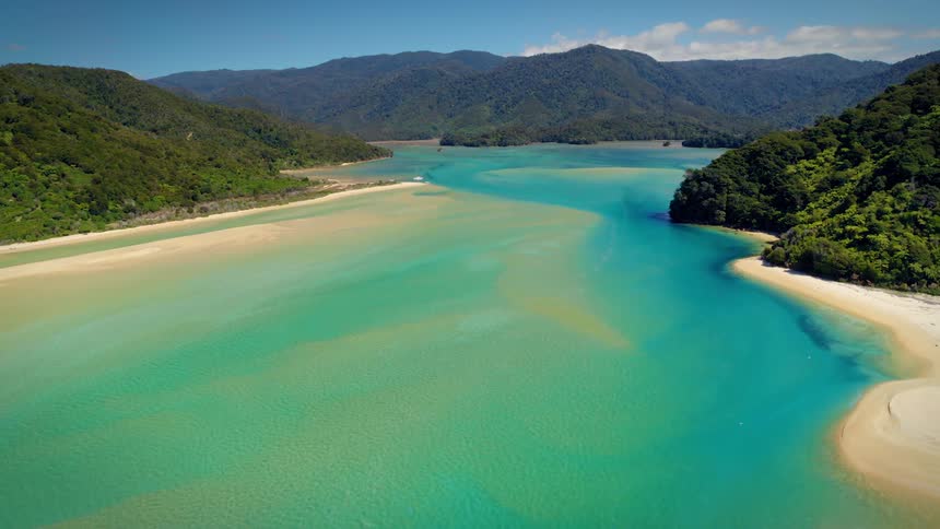 The blue water leads to the islands