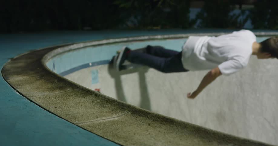 A young man is riding his skateboard on a ramp