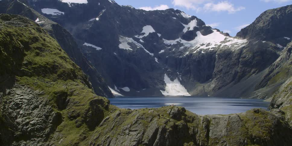 Lake landscape surrounded by mountains