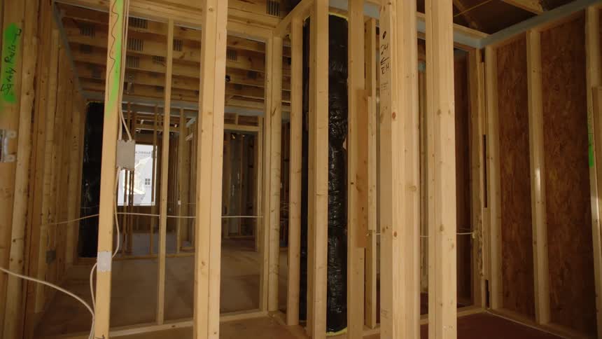 Box beams inside of a house being built