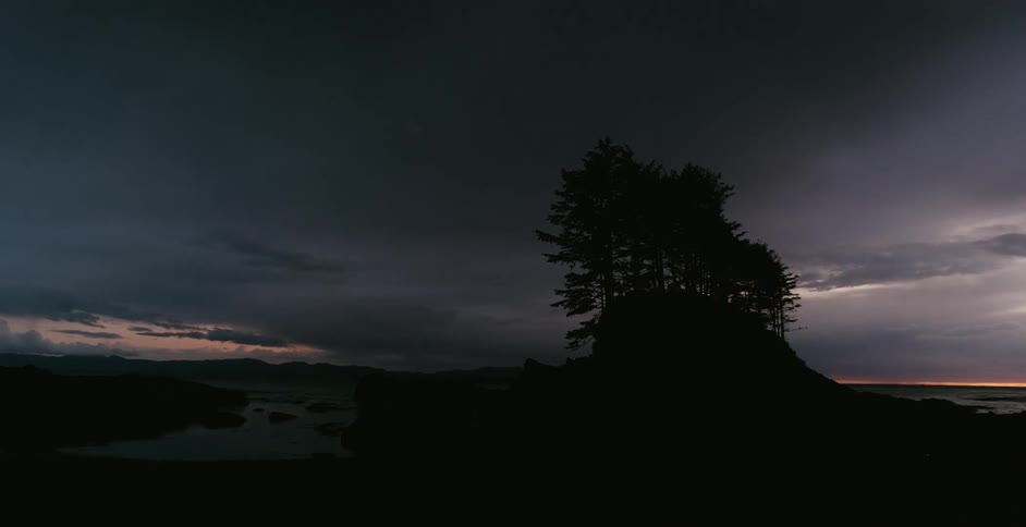 Dusk turns to night over the coast