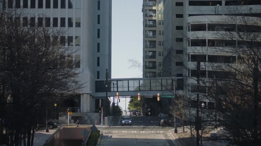 A static shot of a city street