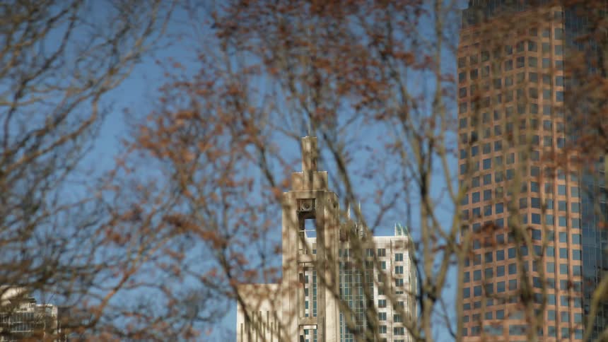 A view of some office buildings in a city