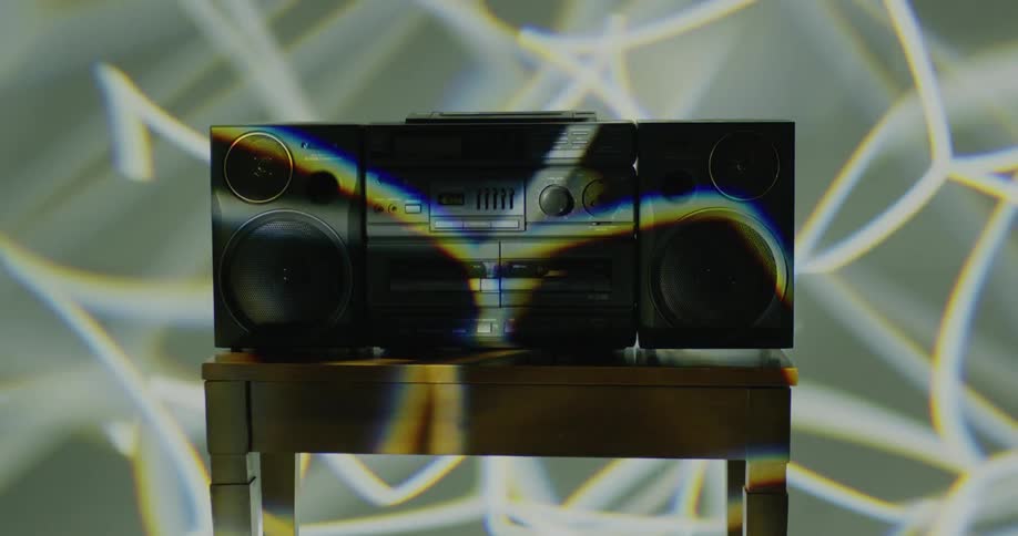 Lights flash on a radio on the table