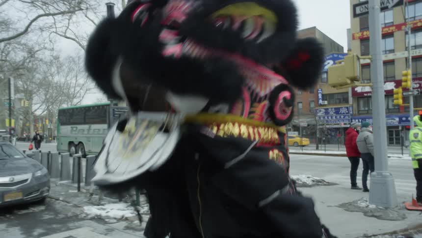 A view of a dragon in a parade