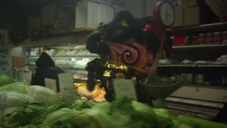 Person in chinese dragon costume