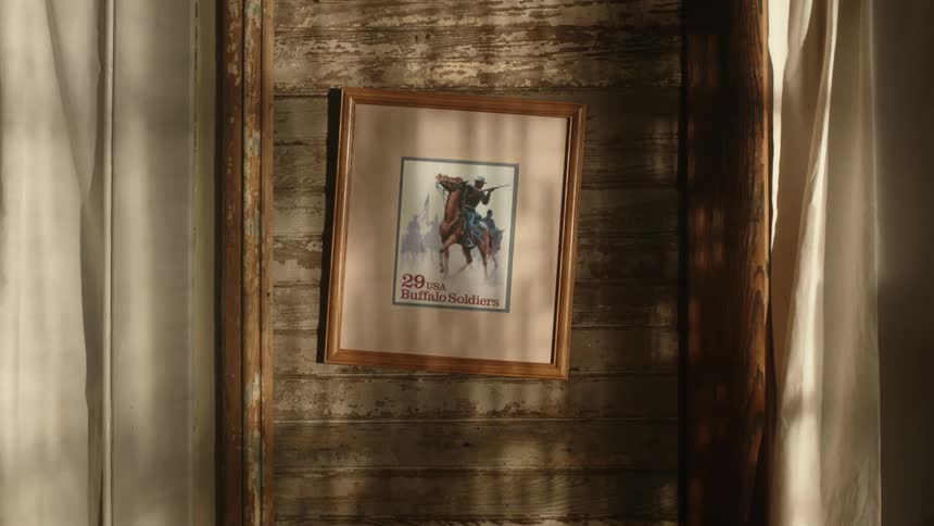A view of a framed painting hanging on a wall