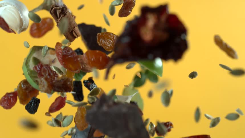 Fruit being thrown into the air