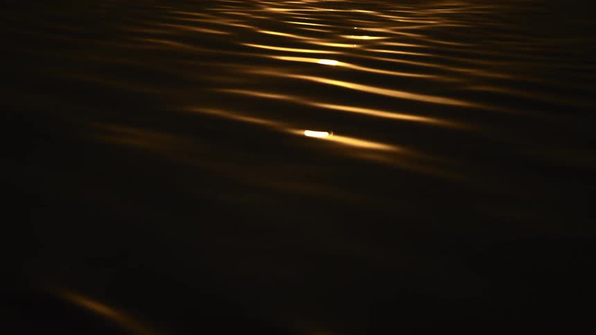 Light reflecting on rippling water faces as sun sets