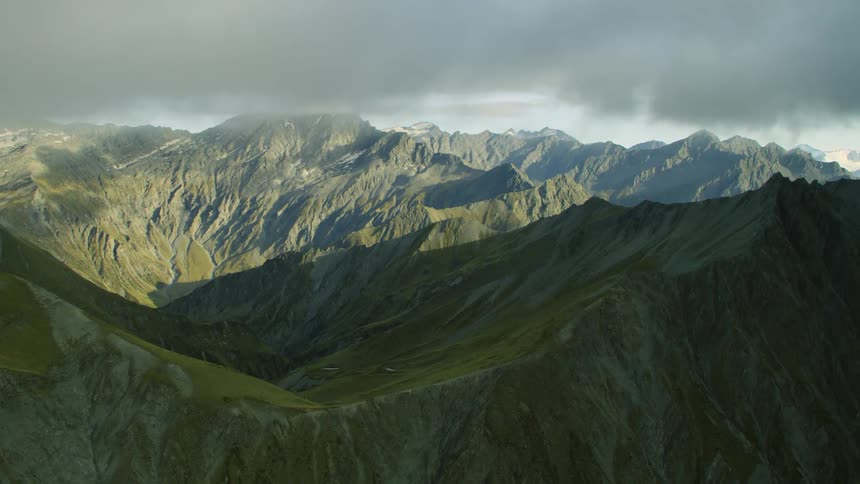 An aerial view of a mountain range