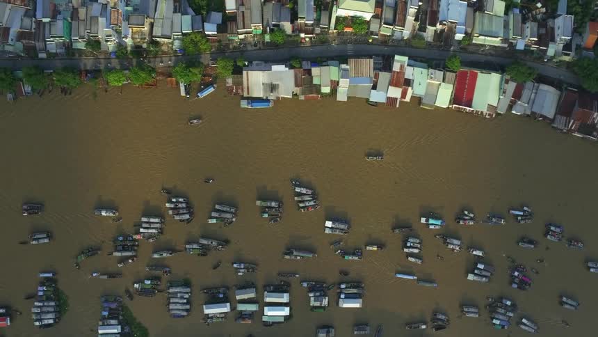 An aerial view of a city near a beach