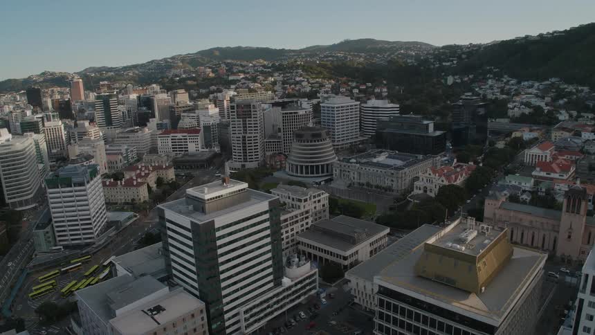 An aerial view of a city area