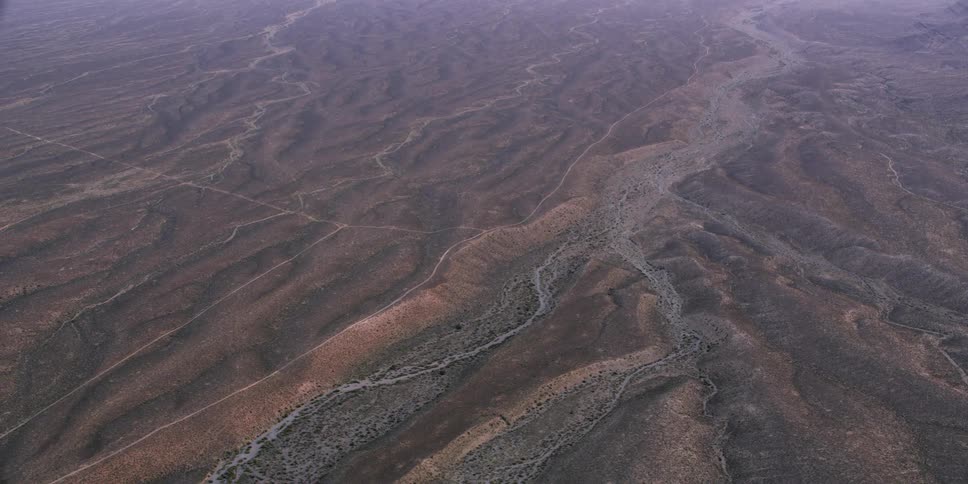 Aerial shot of a dry riverbed area