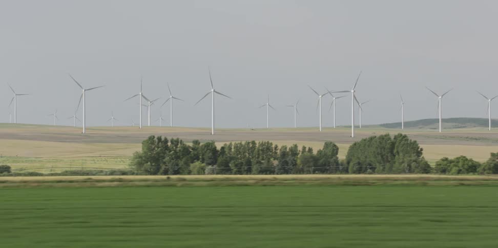 Turbines are spinning on a wind farm