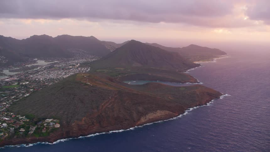 An aerial view of the ocean and beach