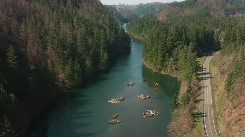 An aerial view of a river