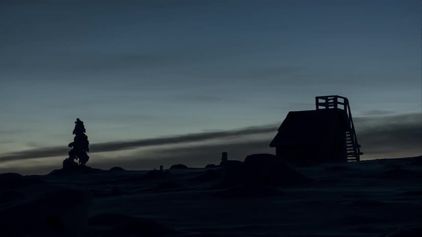 Time lapse of a small hut from day to night