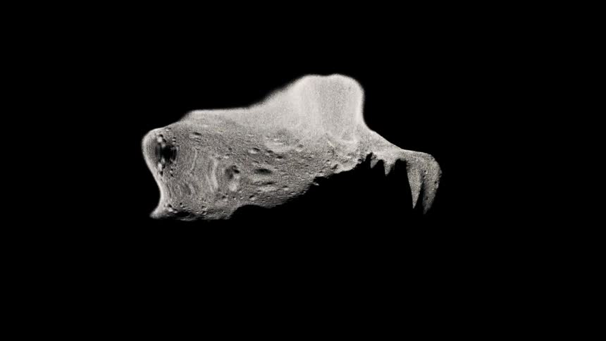 Digital image of white lunar surface morphs and stretches against a black background