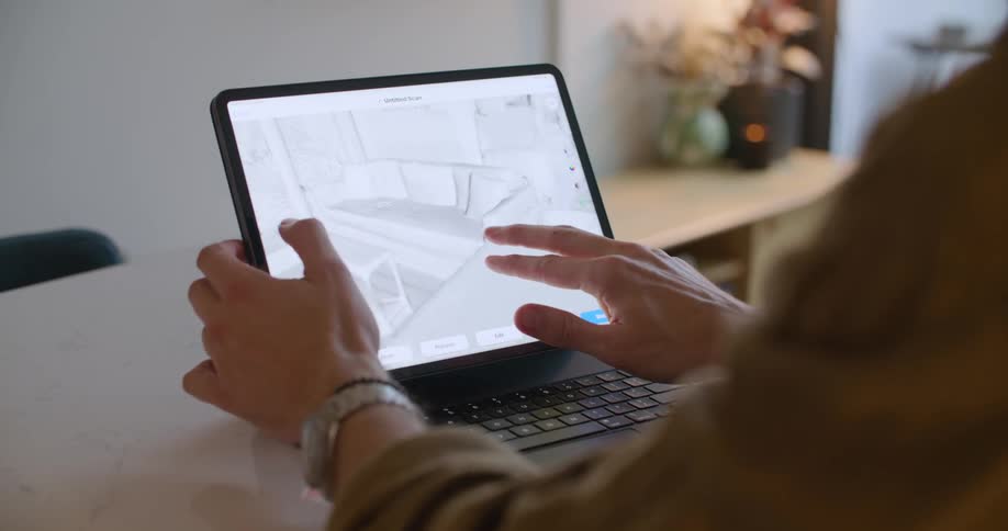 A person using a tablet on a table