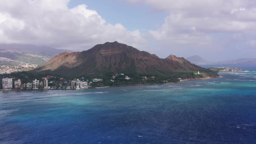 Aerial shot of a coastal town