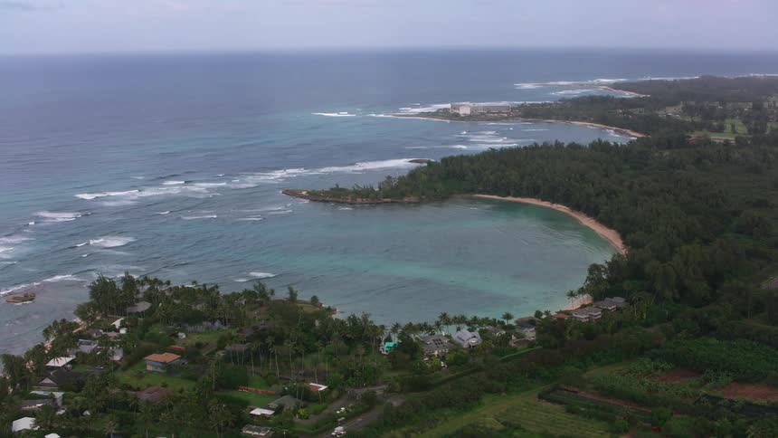 An aerial view of the beach and the ocean