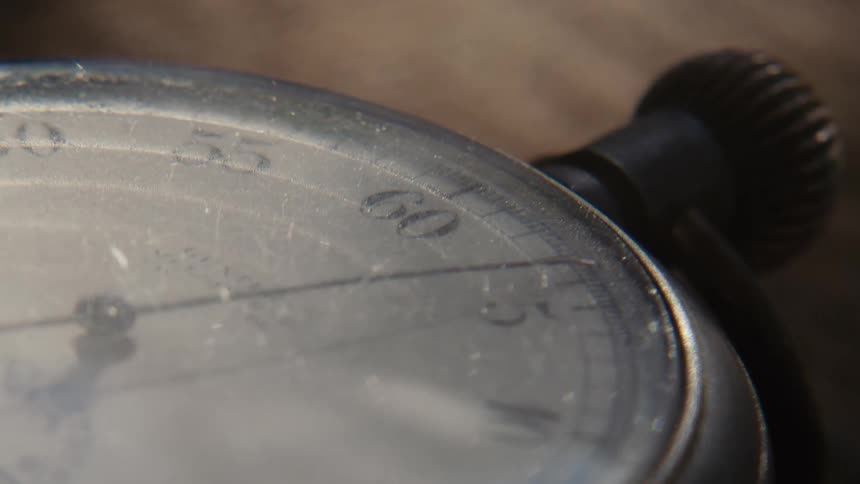 The hands of a stop watch move in time