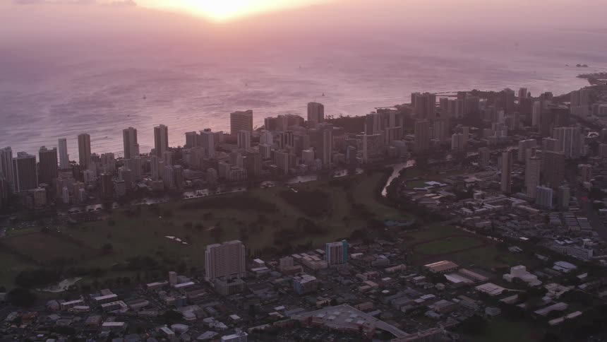 Aerial shot of a coastal city